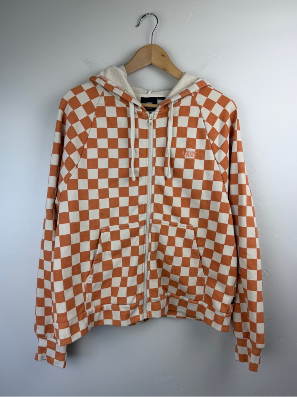 Vans Orange Cream Checkerboard Zip Hoodie Medium